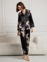 [Nero] SilkSilky-IT Long Sleeve Lapel Collar Pigiami da donna 004