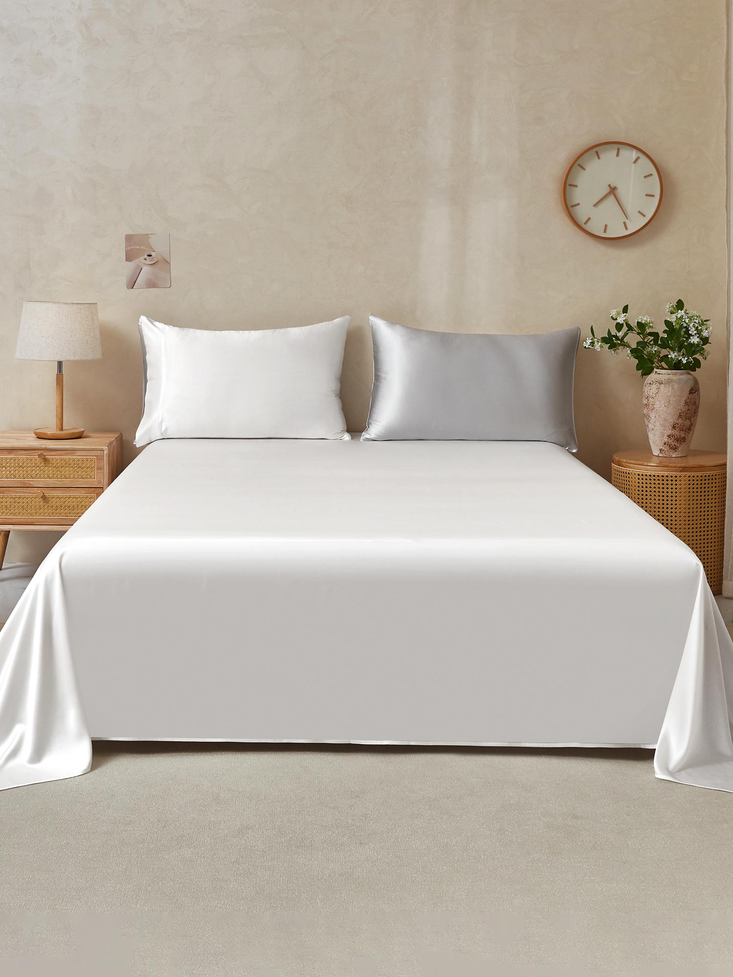 [GrigioChiaro+Bianco] SilkSilky-IT 19Momme Seta pura Bedding Set 001,