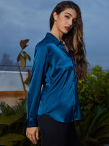 [Verde Acqua] SilkSilky-IT Long Sleeve Lapel Collar Camicie da donna 003