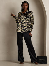 [Leopardo] SilkSilky-IT Long Sleeve Lapel Collar Camicie da donna 007