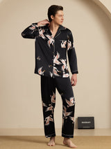 [Nero] SilkSilky-IT Long Sleeve Lapel Collar Pigiami da uomo 007