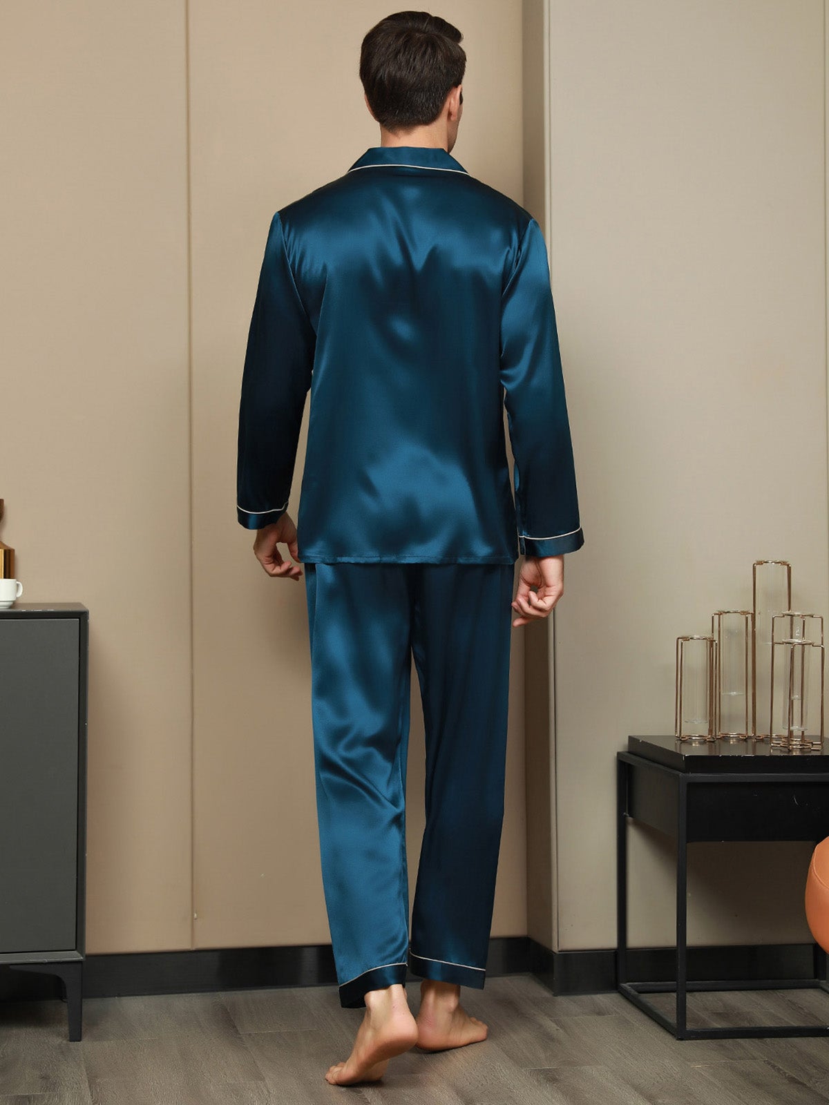[Verde Acqua] SilkSilky-IT 19Momme Seta pura Mens Pajamas 002
