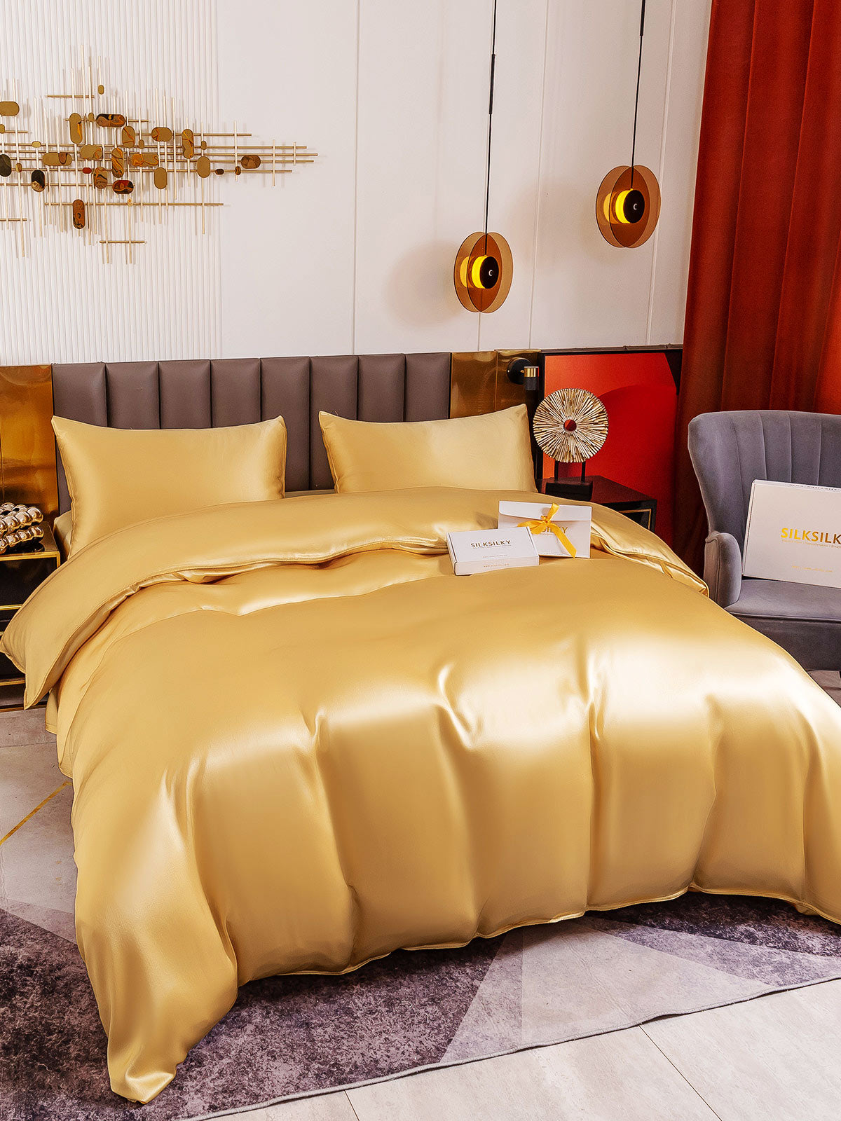 [Champagne] SilkSilky-IT 19Momme Seta pura Bedding Set 001