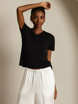 [Nero] SilkSilky-IT Short Sleeve V Neck Magliette donna 005