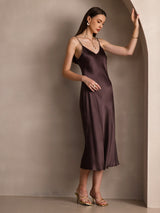 [Caffè] SilkSilky-IT Sleeveless V Neck Vestiti da donna 008