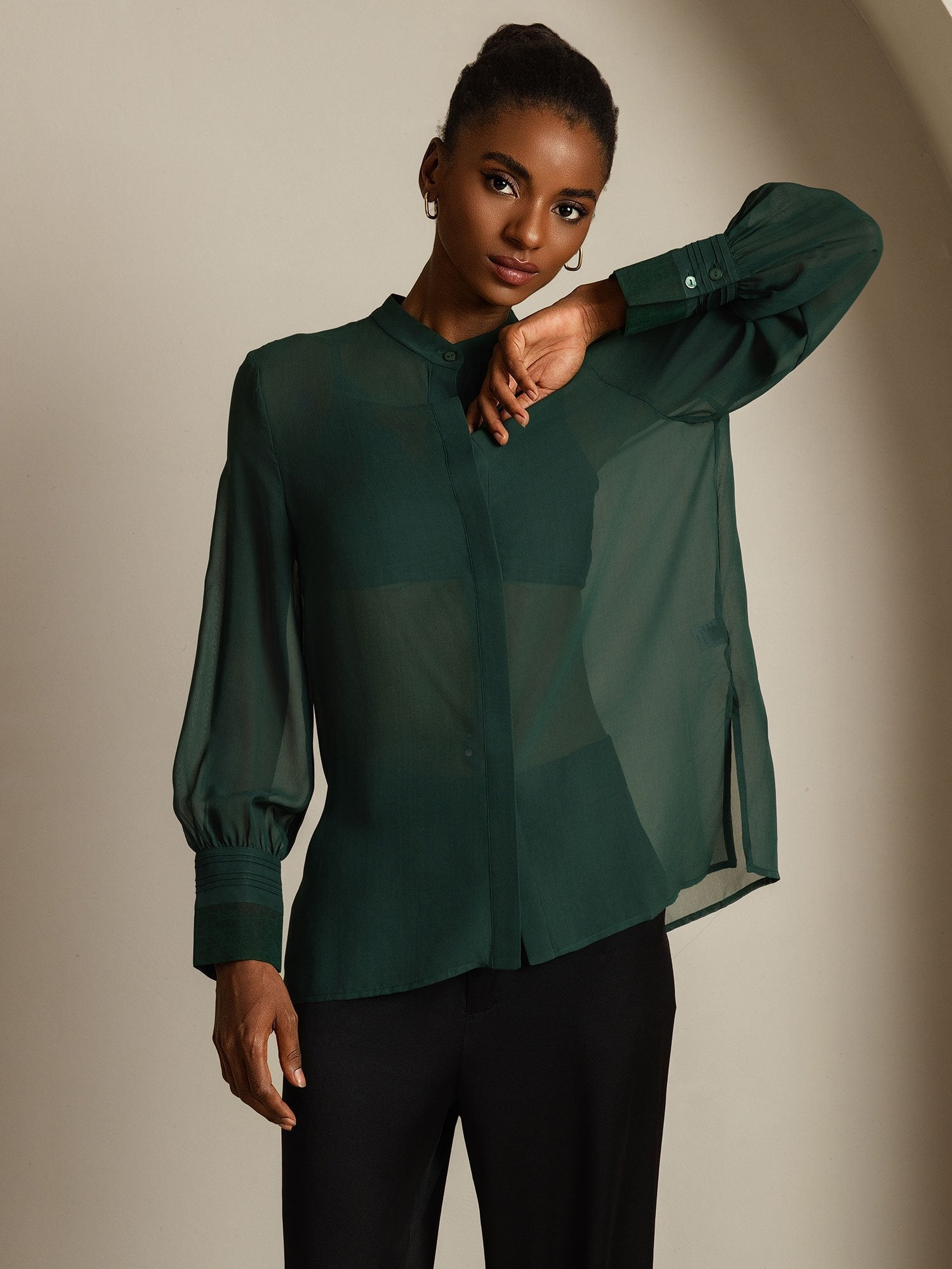 [Verde Scuro] SilkSilky-IT Seta pura Womens Shirt 008