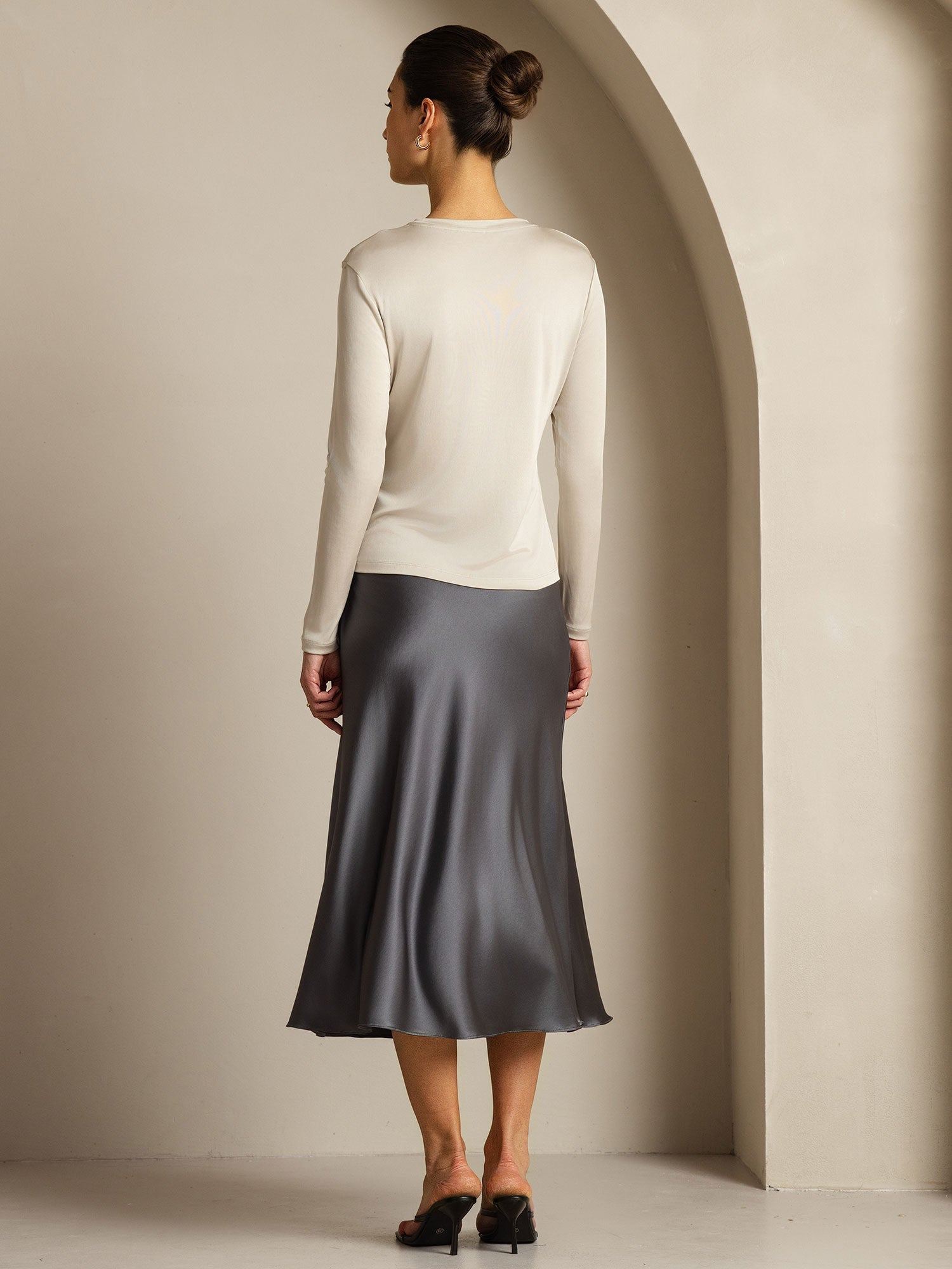 [Grigio] SilkSilky-IT Seta pura Womens T-Shirt 012,