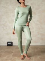 [Verde] SilkSilky-IT Manica lunga Scollo rotondo Intimo Lungo Donna 001