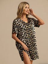 [Leopardo] SilkSilky-IT Half Sleeve V Neck Camicia da notte 003