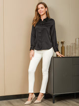 [Nero] SilkSilky-IT Long Sleeve Lapel Collar Camicie da donna 004