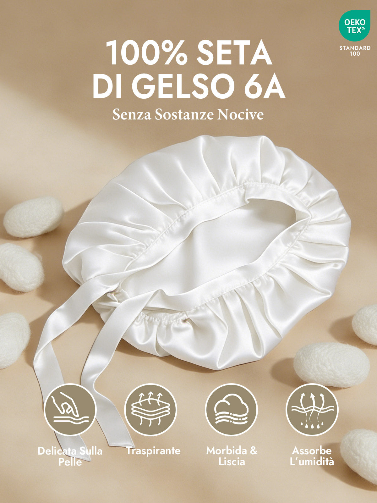 [Bianco] SilkSilky-IT Cuffia di seta 002