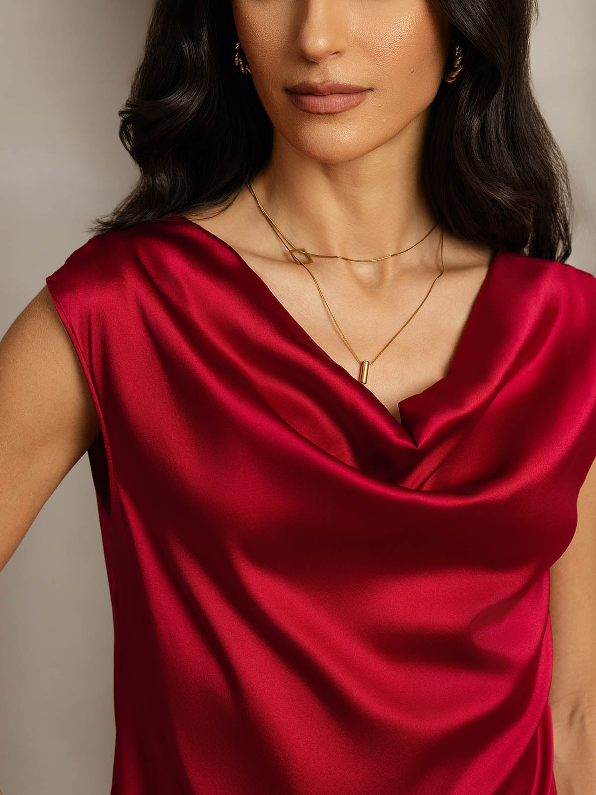 [Vino] SilkSilky-IT 19Momme Seta Collo drappeggiato Magliette donna 005