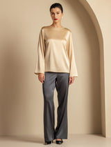 [Champagne] SilkSilky-IT Long Sleeve Boat Neck Camicette 007