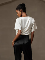[Bianco] SilkSilky-IT Short Sleeve Cowl Neck Bluse 002