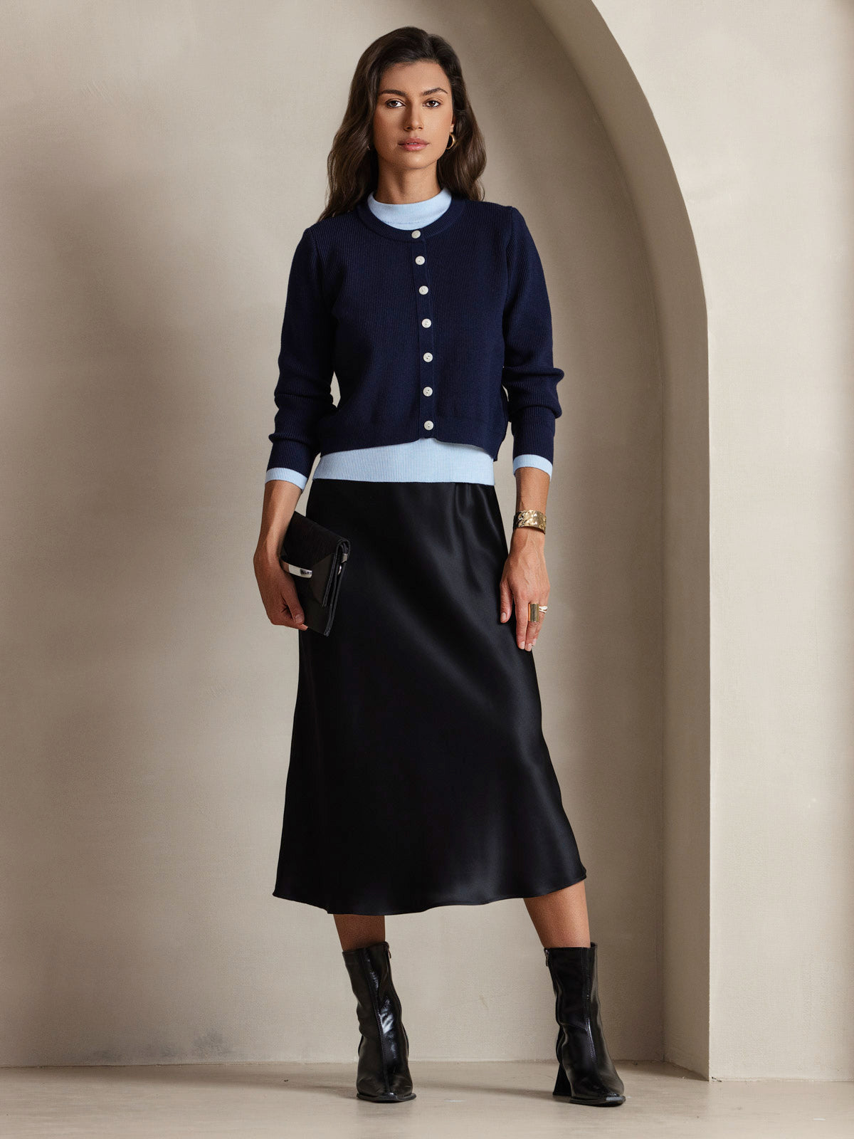 [Nero] SilkSilky-IT Tirantes Finos Scollo a V Vestiti da donna 007