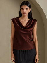 [Cioccolato Fondente] SilkSilky-IT Cap Sleeve Cowl Neck Magliette donna 001