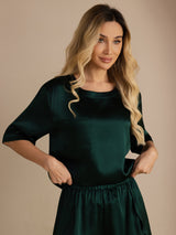 [Verde Scuro] SilkSilky-IT Short Sleeve Round Neck Pigiami da donna 004