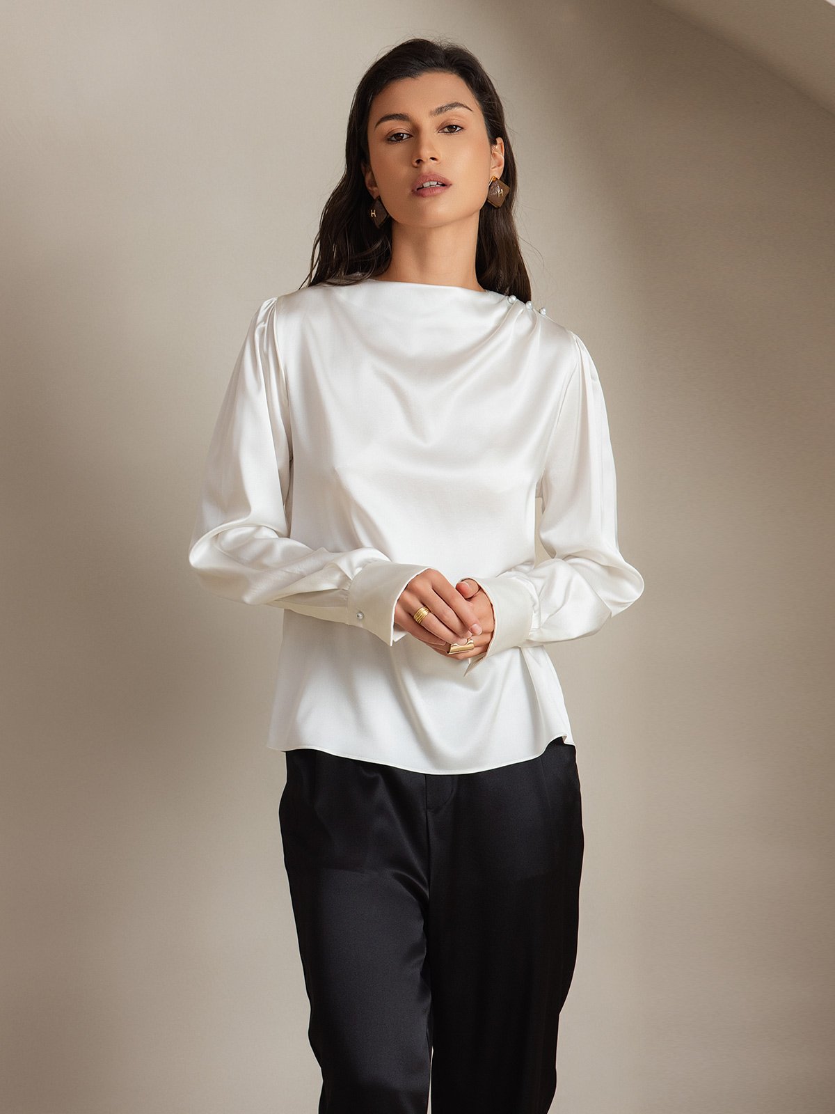 [Bianco] SilkSilky-IT 19Momme Seta Womens Shirt 005