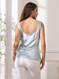 SilkSilky IT Seta pura Senza maniche Collo a U Cami Azzurro 002