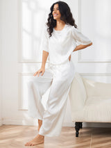 [Bianco] SilkSilky-IT Half Sleeve Round Neck Pigiami da donna 007