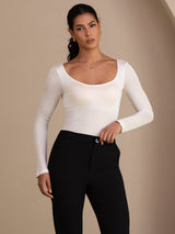 [Bianco] SilkSilky-IT Long Sleeve Collo a U Magliette donna 004