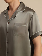 [Verde Grigiastro] SilkSilky-IT Short Sleeve Lapel Collar Pigiami da uomo 006
