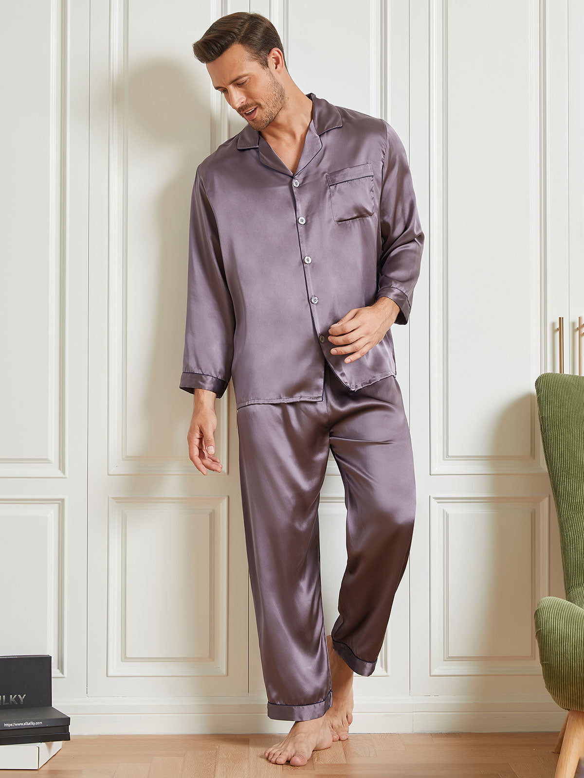 [Grigio Porpora] SilkSilky-IT 19Momme Seta pura Mens Pajamas 004
