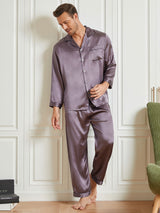 [Grigio Porpora] SilkSilky-IT Long Sleeve Lapel Collar Pigiami da uomo 004