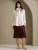 [Grigio Chiaro] SilkSilky-IT Long Sleeve High Neck Bluse 006