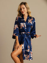 [Blu Scuro] SilkSilky-IT 3/4 Sleeve Vestaglia da donna 003