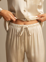 [Champagne] SilkSilky-IT Long Sleeve Lapel Collar Pigiami da donna 007