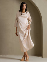 [Beige] SilkSilky-IT 3/4 Sleeve Round Neck Vestiti da donna 005