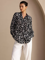 [Picchiettato Nero] SilkSilky-IT Long Sleeve Lapel Collar Camicette 001