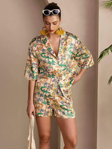 [Coccodrillo Sabbia] SilkSilky-IT Short Sleeve Notch Collar Pigiami da donna 001