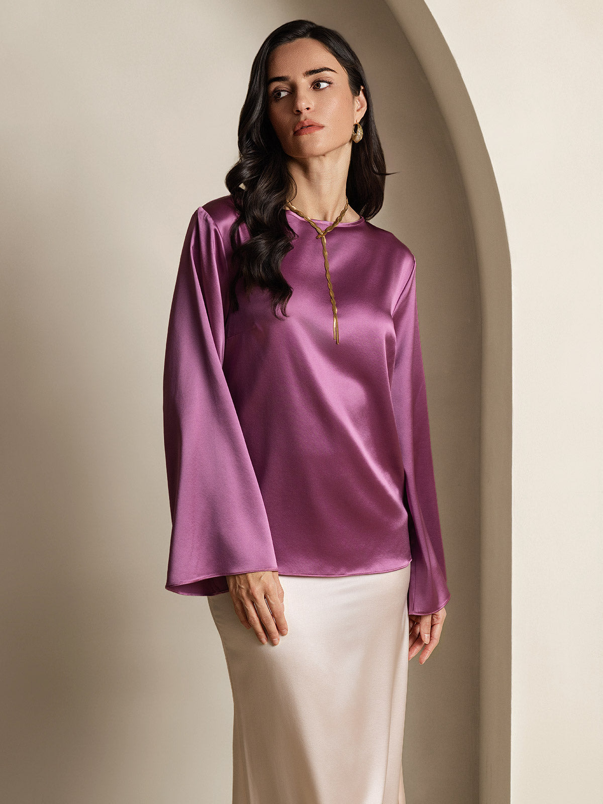 [Viola Scuro] SilkSilky-IT 19Momme Seta Womens T-Shirt 005