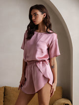 [Malva Pallido] SilkSilky-IT Short Sleeve Round Neck Pigiami da donna 005
