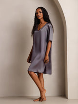 [Grigio Porpora] SilkSilky-IT Half Sleeve V Neck Camicia da notte 007