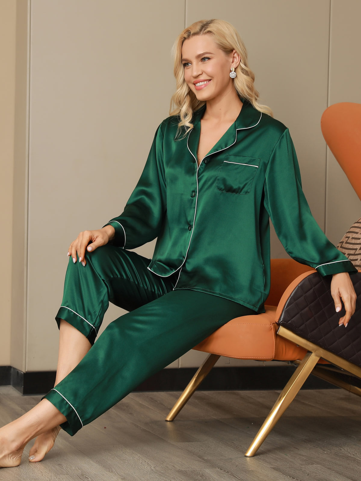 [Verde] SilkSilky-IT Seta pura Womens Pajamas 001