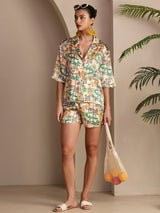 [Coccodrillo Sabbia] SilkSilky-IT Short Sleeve Notch Collar Pigiami da donna 007