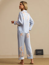 [Azzurro] SilkSilky-IT Long Sleeve Lapel Collar Pigiami da donna 002