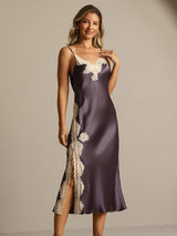 [Grigio Porpora] SilkSilky-IT Sleeveless V Neck Camicia da notte 007