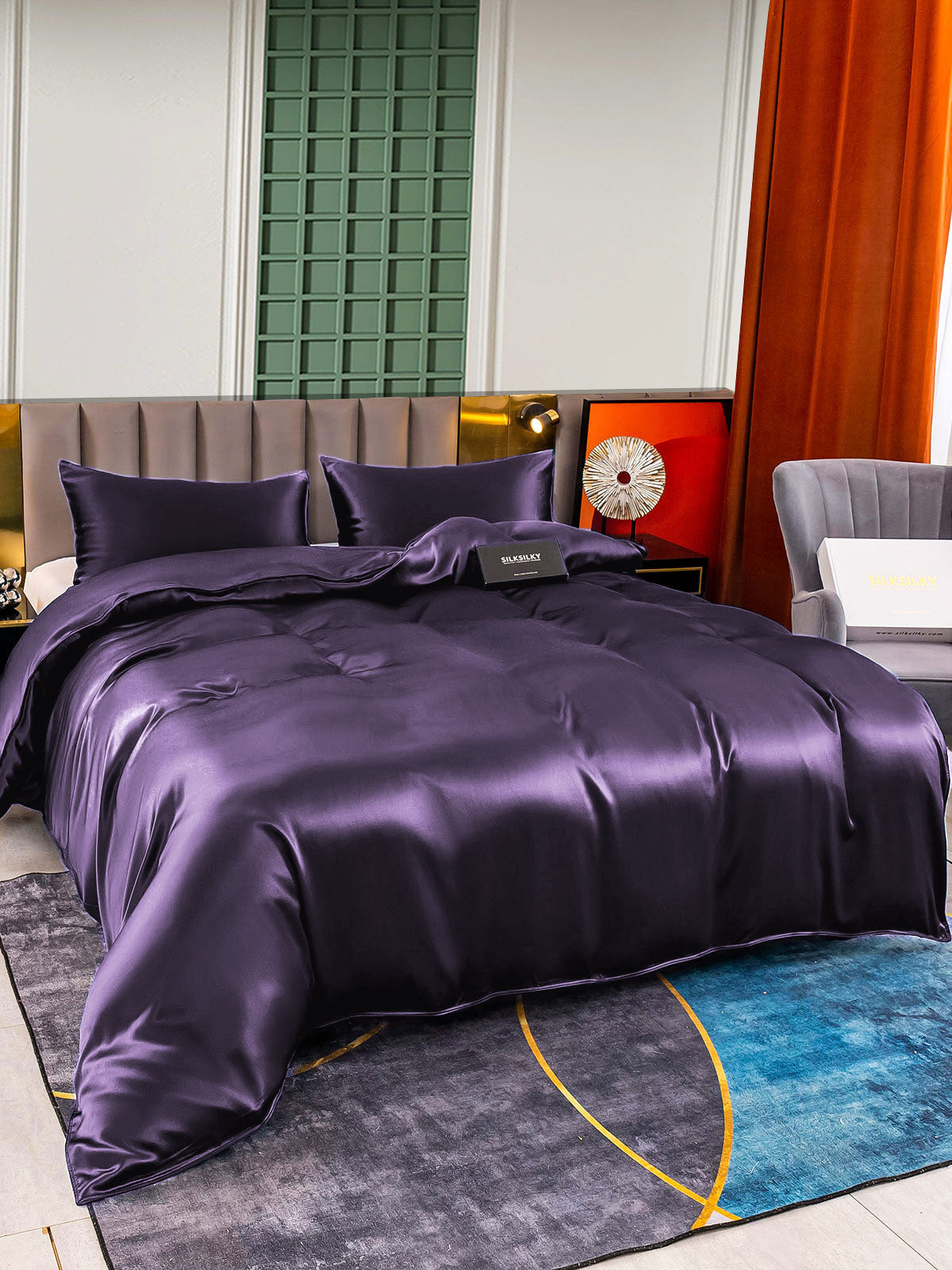 [Viola Scuro] SilkSilky-IT 22Momme Seta pura Bedding Set 004,