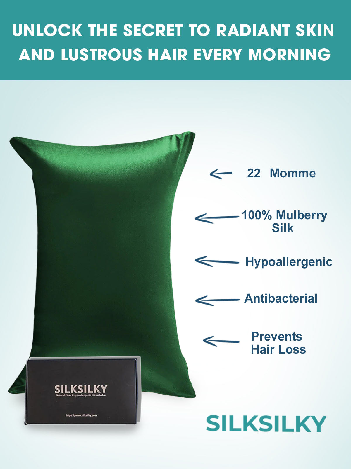 [Verde Scuro] SilkSilky-IT 22Momme Seta pura Pillowcase 003