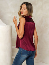 [Rosso Scuro] SilkSilky-IT Sleeveless Lapel Collar Camicie da donna 003
