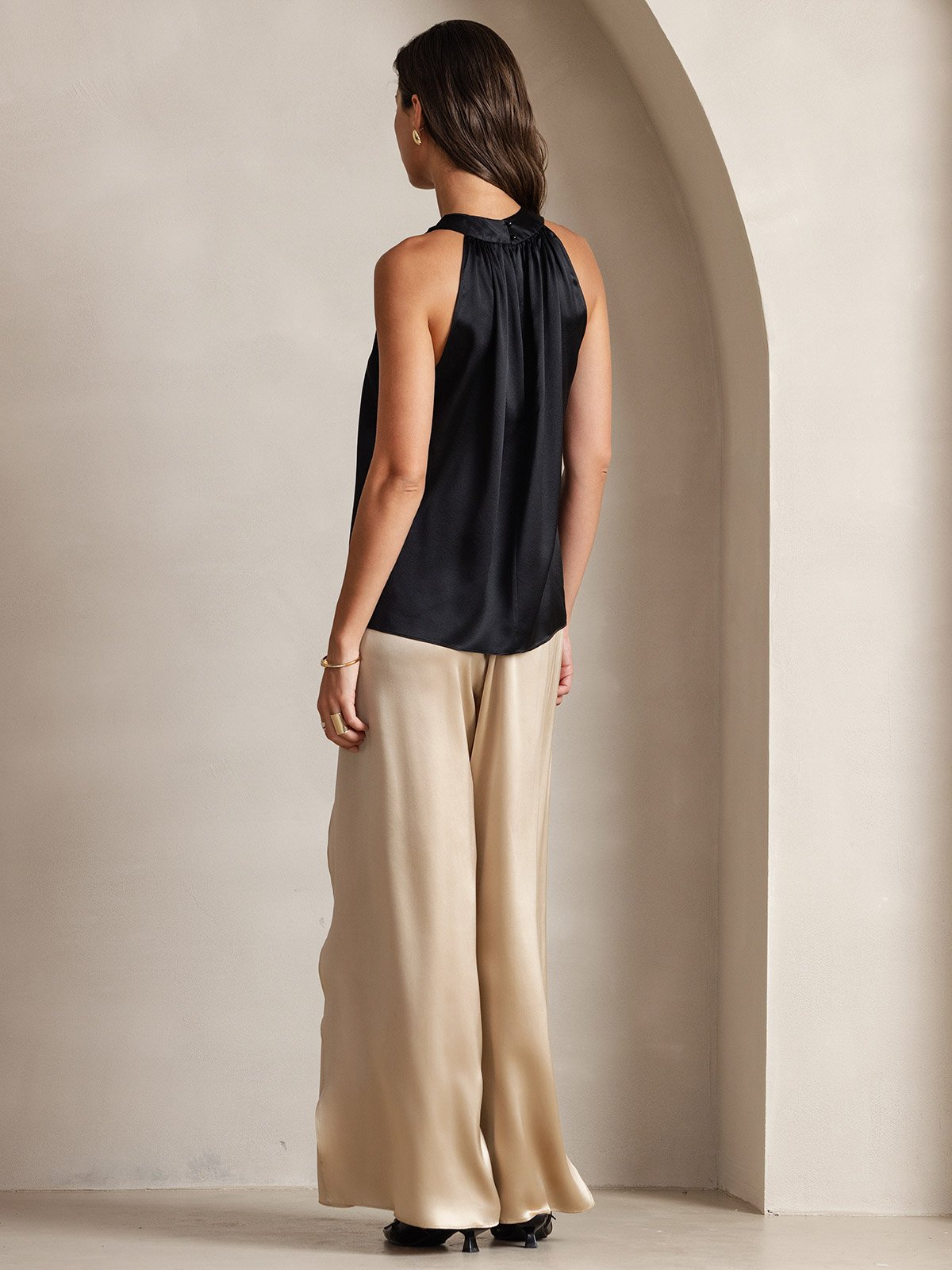 [Nero] SilkSilky-IT 19Momme Seta Senza maniche Womens T-Shirt 002