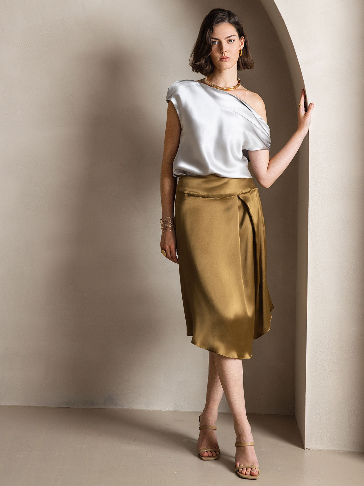 [Grigio Chiaro] SilkSilky-IT 19Momme Seta Womens T-Shirt 005