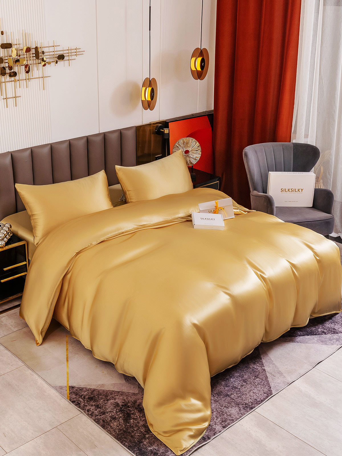 [Champagne] SilkSilky-IT 19Momme Seta pura Bedding Set 003