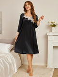 SilkSilky IT Seta pura Manica lunga Nightgown Nero 005