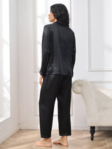 [Nero] SilkSilky-IT Long Sleeve Lapel Collar Pigiami da donna 002