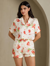 [Melograno Bianco] SilkSilky-IT Short Sleeve Notch Collar Pigiami da donna 003